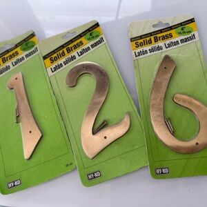 Solid Brass House Numbers 1, 2, 6 with nails